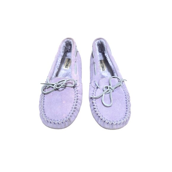Minnetonka Lilac Suede Moccasin Slippers W/ Faux Fur Lining For Women Size 10 - Picture 1 of 8